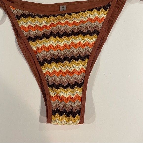 ZAFUL Colorblock Bikini Stripes Triangle Tied Halter Cheeky Thong 2 Piece Sz XL - Picture 10 of 10